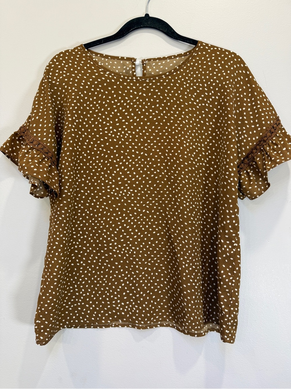 SHEIN Brown Polka Dot Ruffle Sleeve Blouse